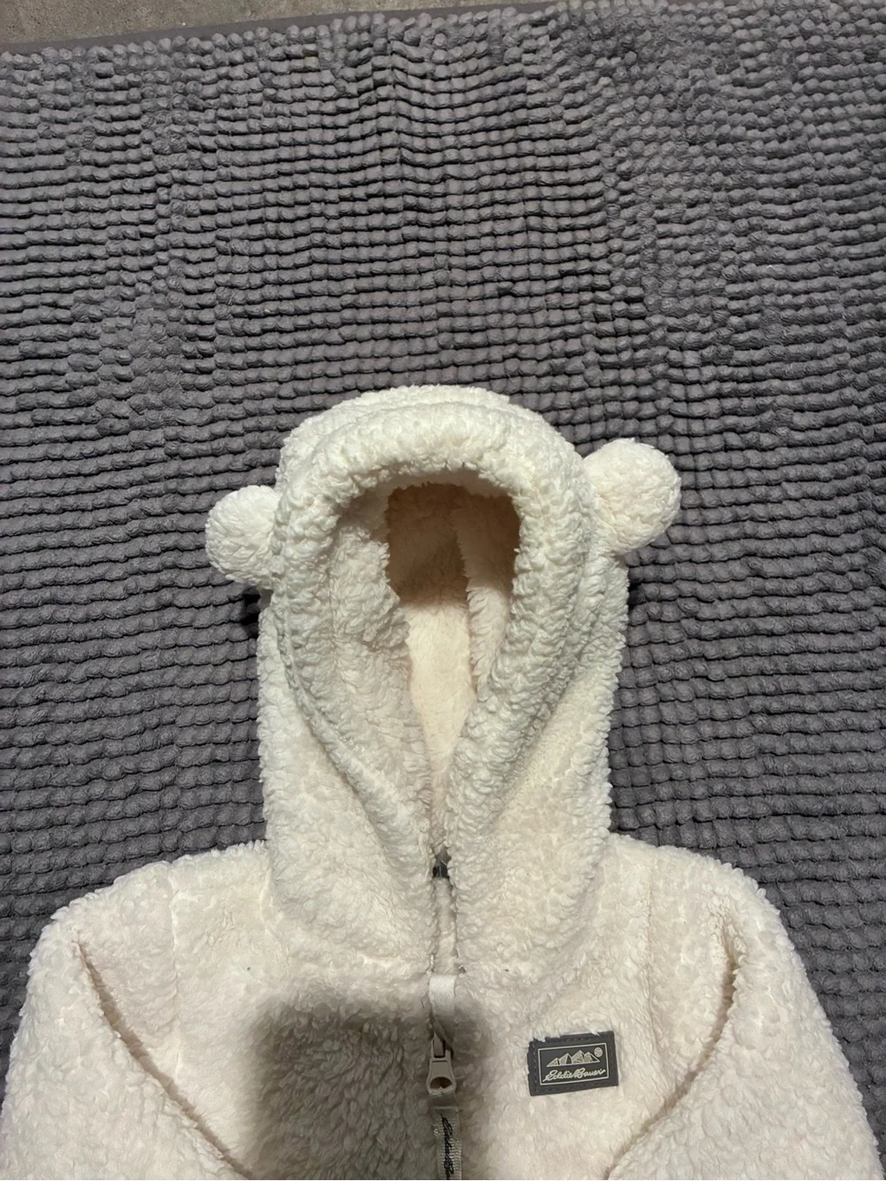 Eddie Bauer Fuzzy Full Zip Hooded Jacket Cream Size 3-6 Months Sherpa Fleece